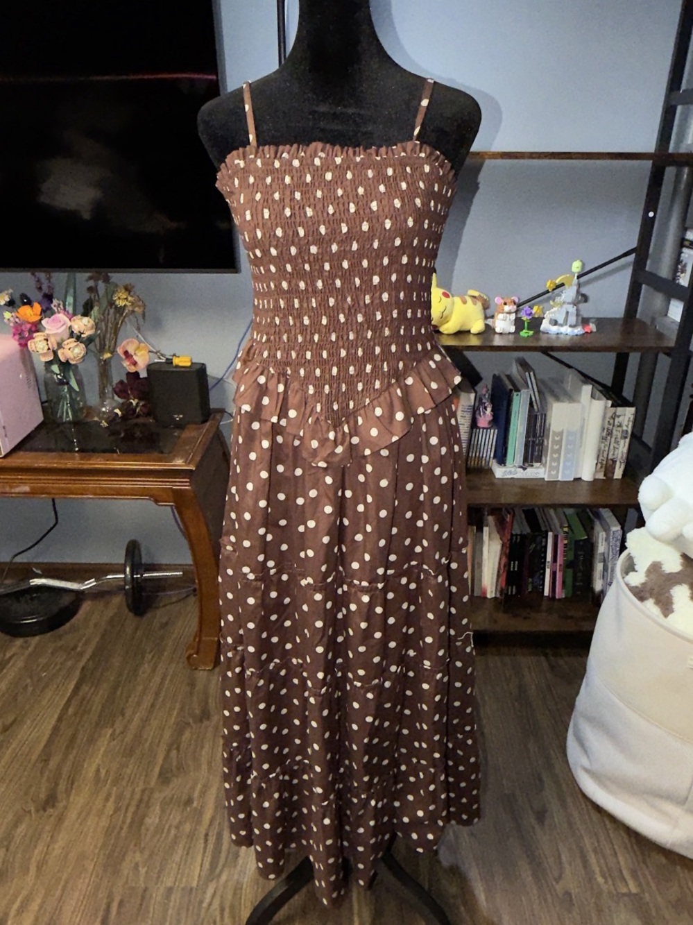 Meadow Rhodes Polka Dot Maxi Dress in Brown & White Size Small NWT